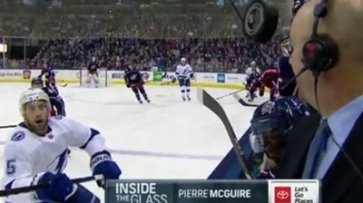 Во время матча НХЛ шайба чуть не попала комментатору в голову - (видео)