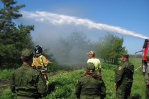Сотрудники МЧС ДНР на учениях в Тельманово отработали навыки тушения лесных пожаров