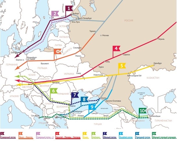 Карта транзита газа через украину в европу