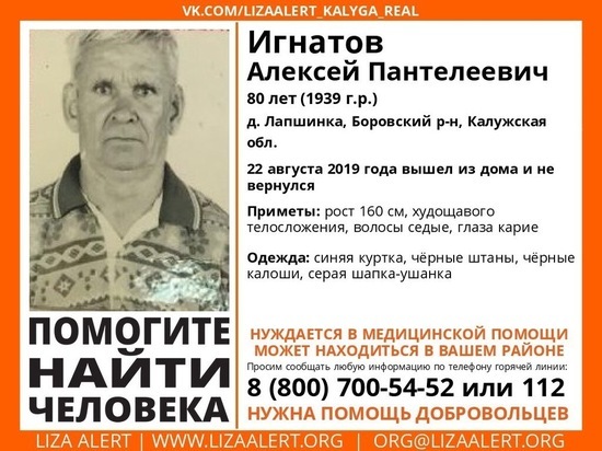 В Калужской области пропал 80-летний мужчина